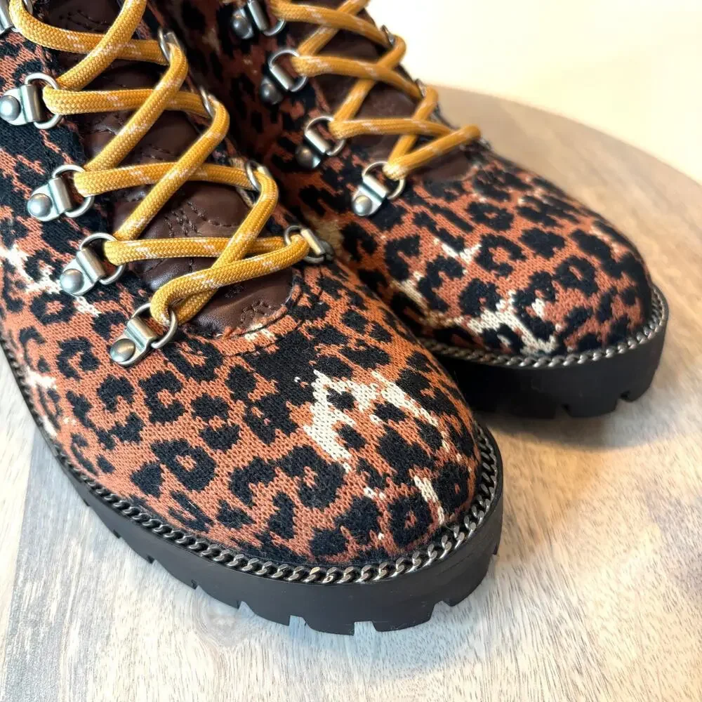 Coach Lorren Leopard Print Signature Jacquard Hiker Boots G4650 Women's 7 7B